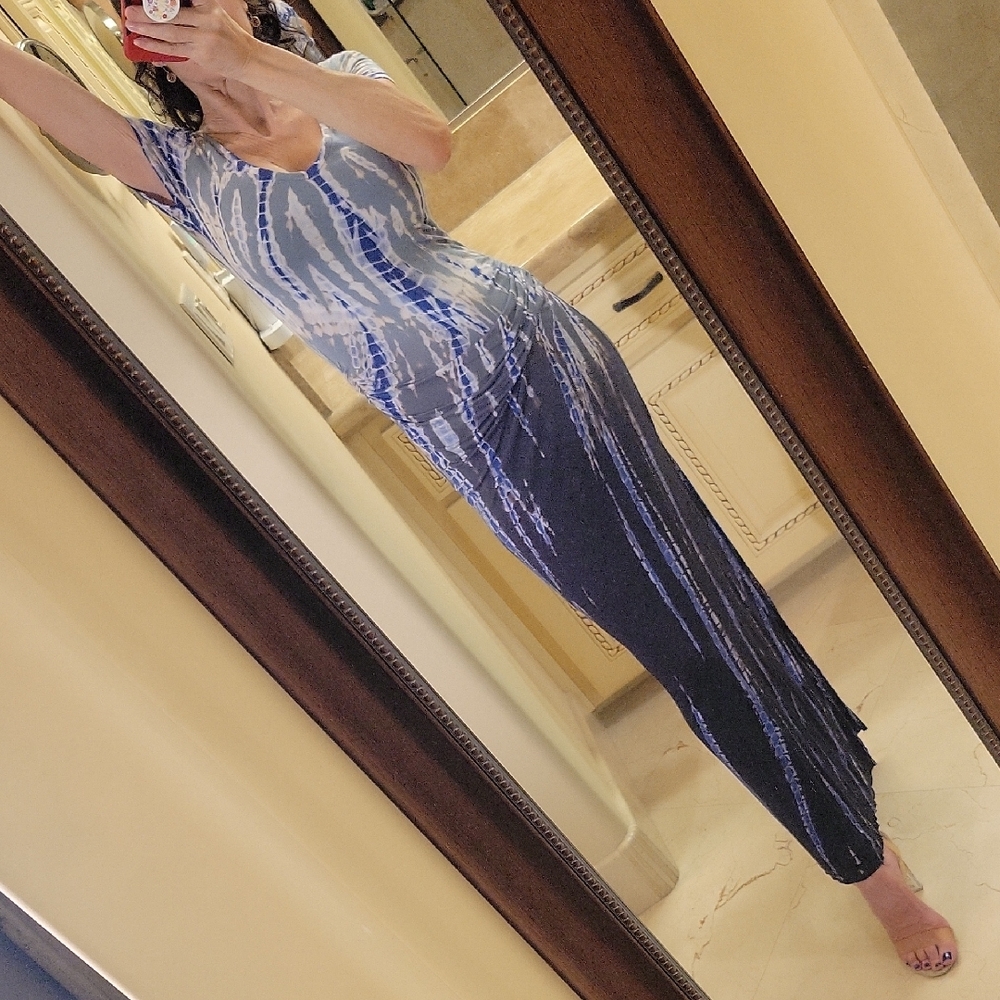 Young Fabulous & Broke Blue Tie-Dye Maxi Dress, XS